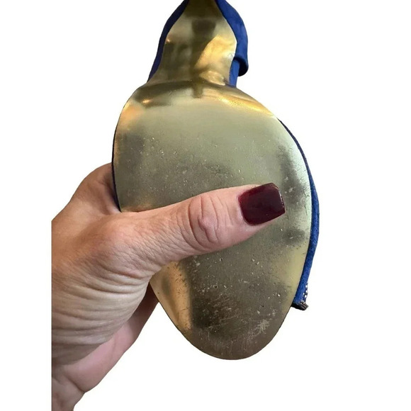 Betsey Johnson Glendah Women's Blue Peep Toe Gold Studded Wedding Heels Size 10M - Picture 3 of 9